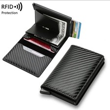Image of Slim RFID Blocking Wallet Pop Up Card Holder Carbon Fibre Mens Black