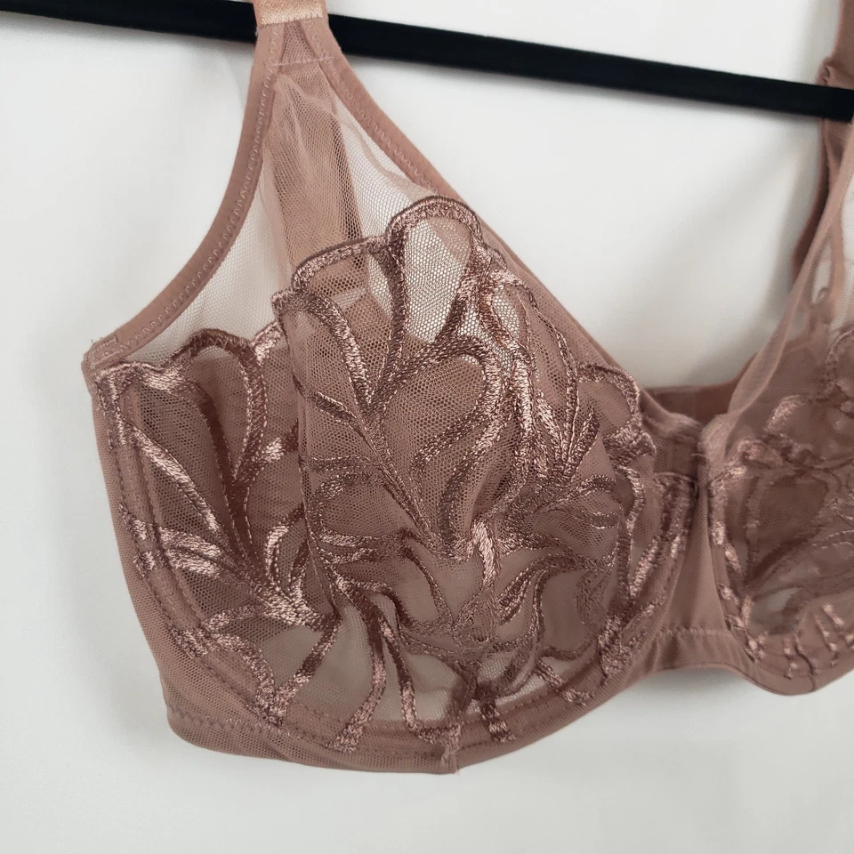 Paramour Felina Lotus Bra 32G Embroidered Unlined Underwire Sheer 115088 Fig - Image 2 of 4
