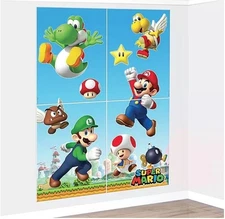 NEW Super Mario Brothers Scene Setter Birthday Party Backdrop 4pc Decorating Kit