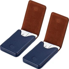 Outus 2 Pieces Business Card Holder, PU Leather Case Blue 