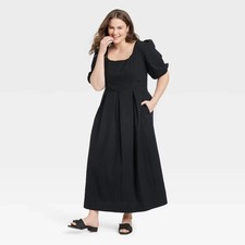 Women's Short Sleeve Midi Dress - A New Day Black 1X