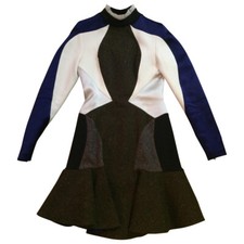 STELLA MCCARTNEY Scuba Dress Long Sleeves Short Flared Mini Brown White Blue