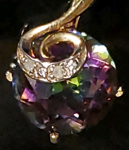 Mystic Topaz Labcreated Round Cut And Diamond Pendant 10kt Solid Yellow Gold - Picture 7 of 7