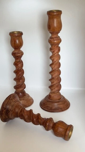 Juego de tres candelabros de madera retorcidos vintage para mesa de cena boho chimenea Foto 2 de 4