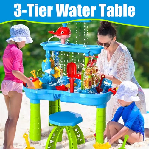 Sand Water Table Toys Kids 3-Tier Outdoor Tables Beach Toys Gift - Picture 7 of 9