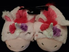 FREE Wonder Nation Dainty Pink Unicorn Flowers Eyelashes Bootie Slippers 5/6 NWT