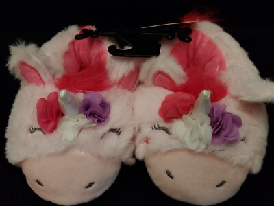 FREE Wonder Nation Dainty Pink Unicorn Flowers Eyelashes Bootie Slippers 5/6 NWT