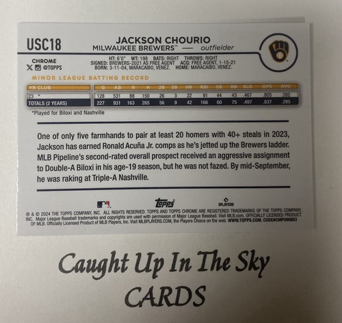 2024 Topps Chrome Update Jackson Chourio RC Image Variation SSP Brewers - Picture 2 of 2