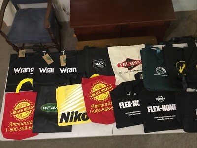 Reusable Tote Bags Lot Of 15 Ammunition Gun Optics Logos 13 x 15  Assorted