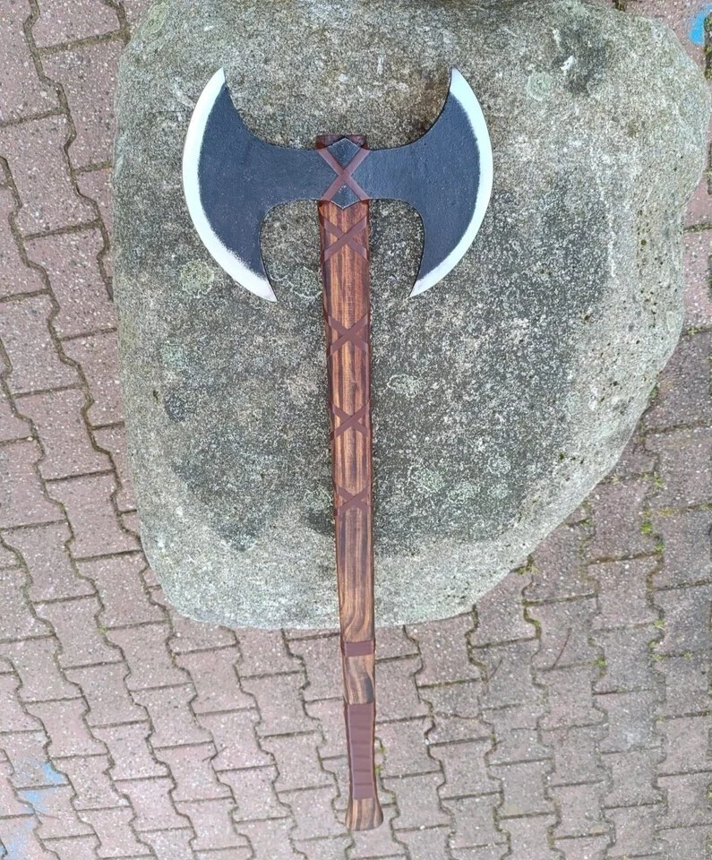 Hacha vikinga hecha a mano de doble cabeza, hacha nórdica grande, hacha forjada a mano artículo de regalo Foto 4 de 4