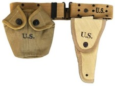 Cinturón de pistola de lona de la Segunda Guerra Mundial de Estados Unidos con funda de lona Colt y juego de botellas de cantimplora