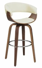Upholstered Swivel Bar Stool in Walnut and Ecru