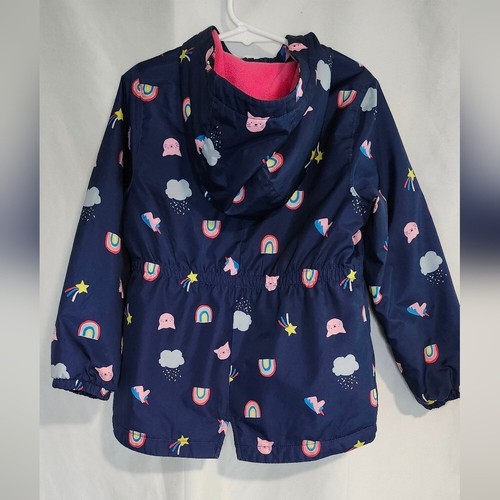 Carter's Girls' Coat Size Small Navy Rainbow Cat Unicorn Hooded Fleece Lined - Picture 2 of 8