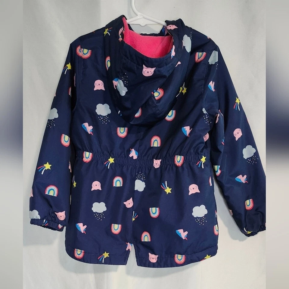 Abrigo Carter's Niñas Talla S Azul Marino Arco Iris Gato Unicornio Con Capucha Forrado de Vellón Foto 2 de 4