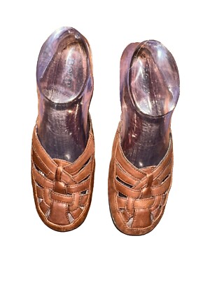 Born Shoes Womens Mules Brown Leather Round Toe Kitten Heels Casual  Comfort