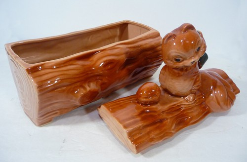 VINTAGE Brush McCoy SQUIRREL & NUT COOKIE JAR (1950s) Ceramic LOG Excellent!!! - Bild 5 von 7
