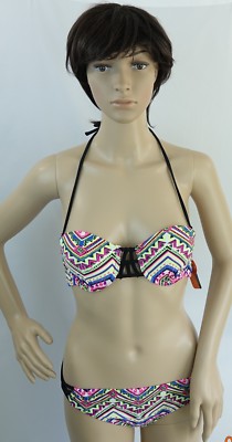 O'RAGEOUS multi geo tribal push up caged center swim top & strappy side bottom