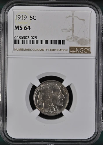 :1919-P 5C INDIAN HEAD BUFFALO NICKEL NGC MS 64 LOW POP RARITY R3 HIGHEST-GRADES