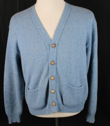 Jantzen Sweater Cardigan Mens Medium Vintage Blue Button Cable Knit Made In USA