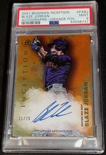 PSA 9 RC AUTO /25 BLAZE JORDAN ORANGE FOIL ROOKIE ⚡ON CARD 2021 Bowman Inception