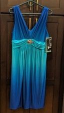 NWT Scarlett Nite Ombre Blue/Green Social Dress Stretchy Rhinestones - 16 Missy