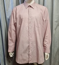 Van Heusen Men Business Shirt Sz 44 Maroon LongSleeve Top Checkered Front Pocket