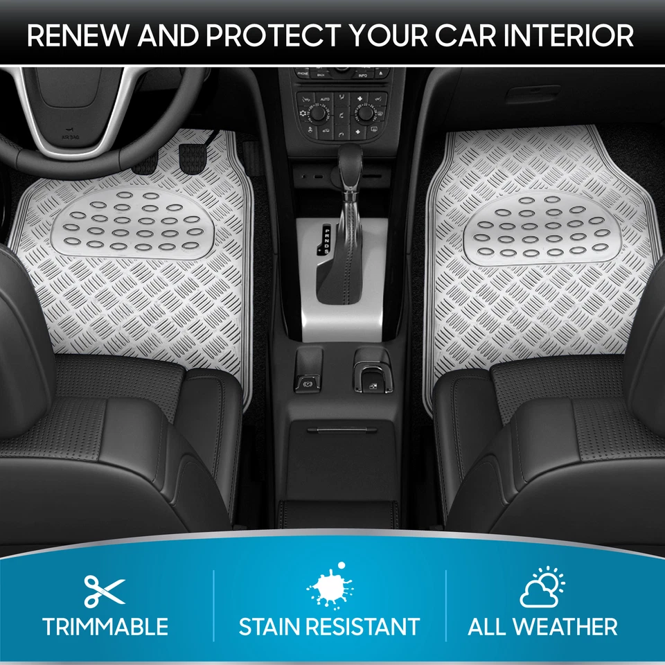 Alfombrillas de goma de brillo metálico de alta resistencia carXS - protector de piso automático plateado 4 piezas Foto 2 de 4