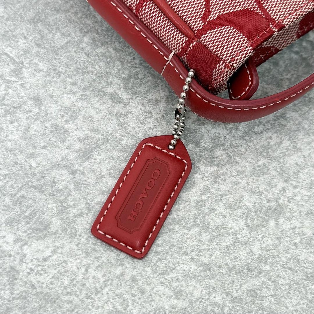 バッグ Coach mini Accessory Pouch Signature Red Coach Signature Red Leather & Canvas Mini Accessory Pouch