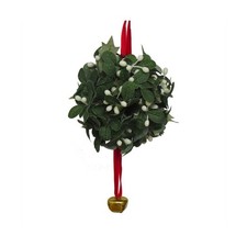 Kurt Adler Plastic Mistletoe Ball with Red Ribbon Jingle Bell Ornament, 9"