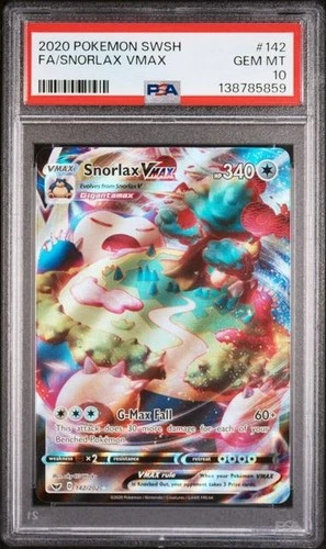 2020 POKEMON SWORD & SHIELD #142 FULL ART/SNORLAX VMAX PSA 10