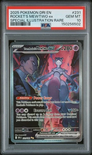 2025 POKEMON DESTINED RIVALS ILLUSTRATION RARE TEAM ROCKET'S MEWTWO EX PSA 10