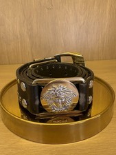 Gianni Versace Vintage Black Leather Studded Belt Medusa