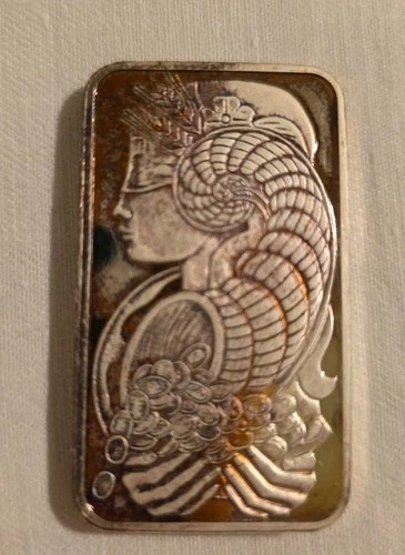 Pamp Suisse Lady Fortuna 50g .999 Fine Silver Bar Open Assay Card Heavily Toned