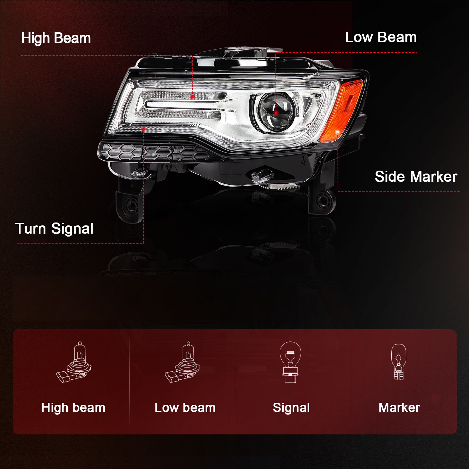 Pair [LED DRL Type] HID Headlights For Jeep Grand Cherokee Altitude 2014-2015
