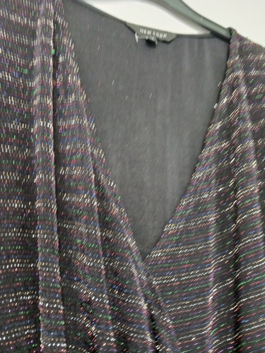 New Look Partywear Cold Shoulder Sparkle Mock Wrap Stretchy Black Top Size 12 - Picture 8 of 13