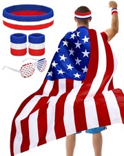 American Flag Cape USA Costume Accessories Patriotic Flag Cloak Set for Adult...