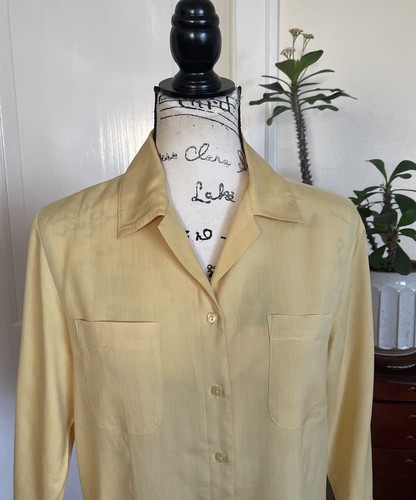 Vintage Notations Silk Women’s Yellow Silk 3/4 Sleeve Pockets Blouse Size M - Picture 5 of 11