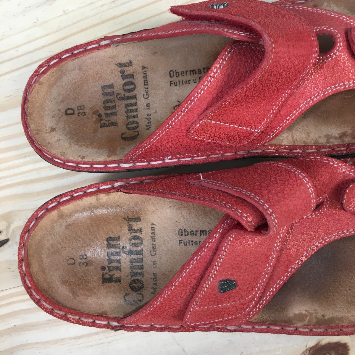 Finn Comfort Sandals Womens 38 Thong Red Pink Leather Wedge