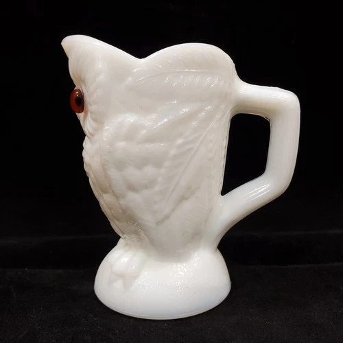NOS Vintage 3-1/2" White Slag MILK GLASS OWL CREAMER PITCHER Imperial by Summit
