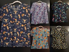 Lot of 5 Size M Women's Scrub Tops - Everyday Prints - Various Brands