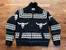 Schott NYC Size XL fleece sherpa lined longhorn motif sweater jacket wool blend 