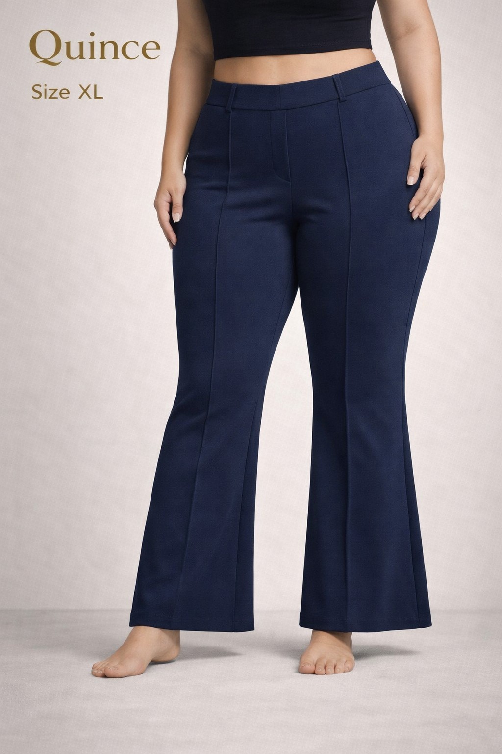 Quince Women's Ultra-Stretch Ponte Flare Leg Pants Navy Blue Size XL