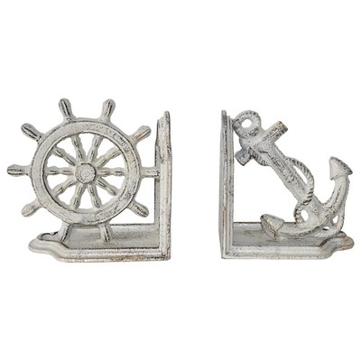 Nautical Coastal Marine Home Decor Ship Anchor and Captain's Helm Wheel Booke...