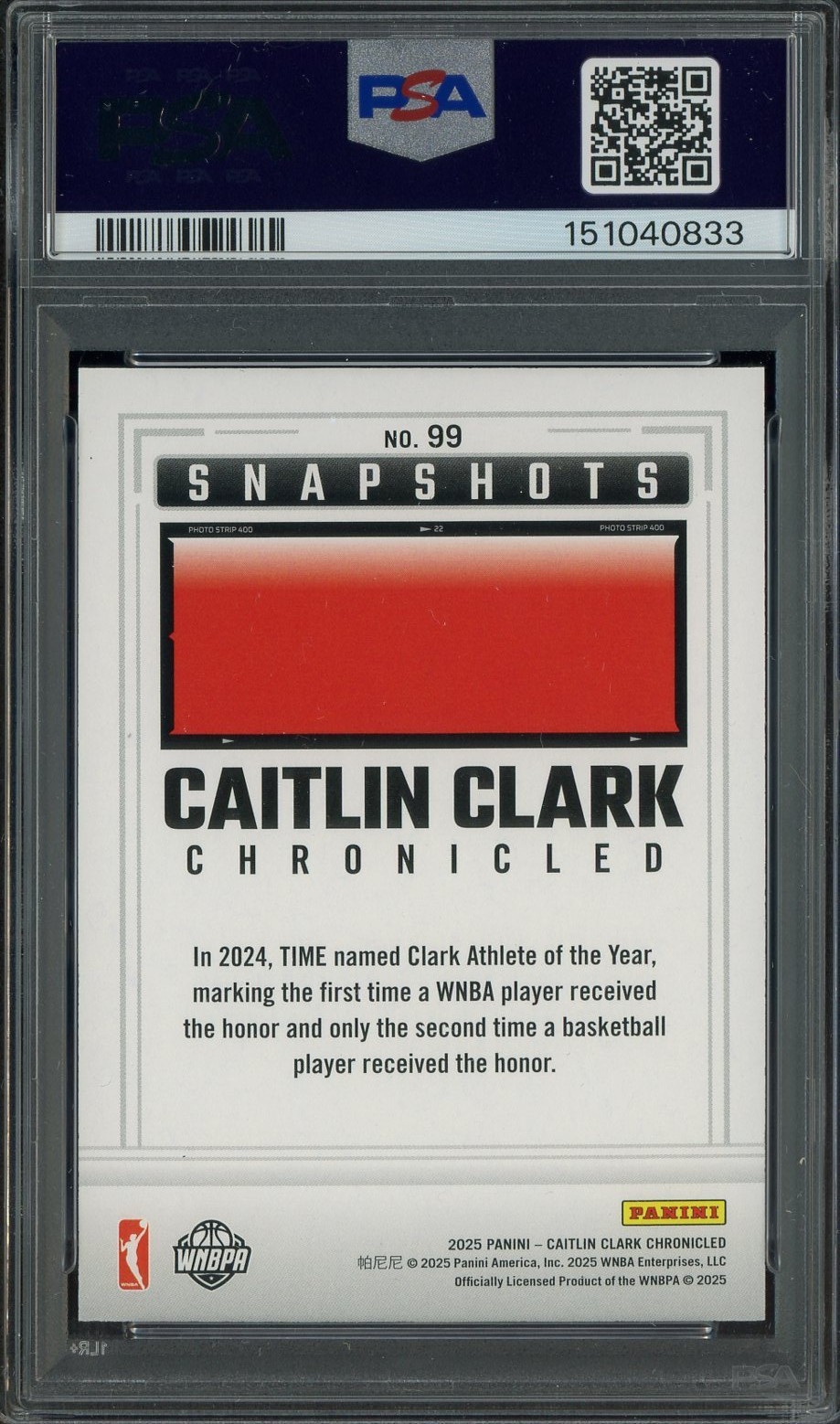 2025 Caitlin Clark Chronicles Holo #99 Caitlin Clark PSA 8 NM-MT view 2