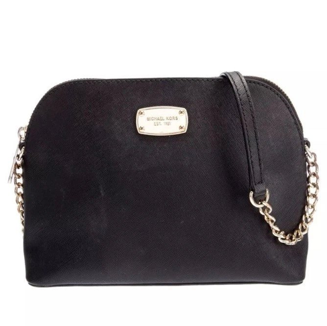 Bandolera Michael Kors Cindy Dome de cuero Saffiano, negra con plata Foto 2 de 4