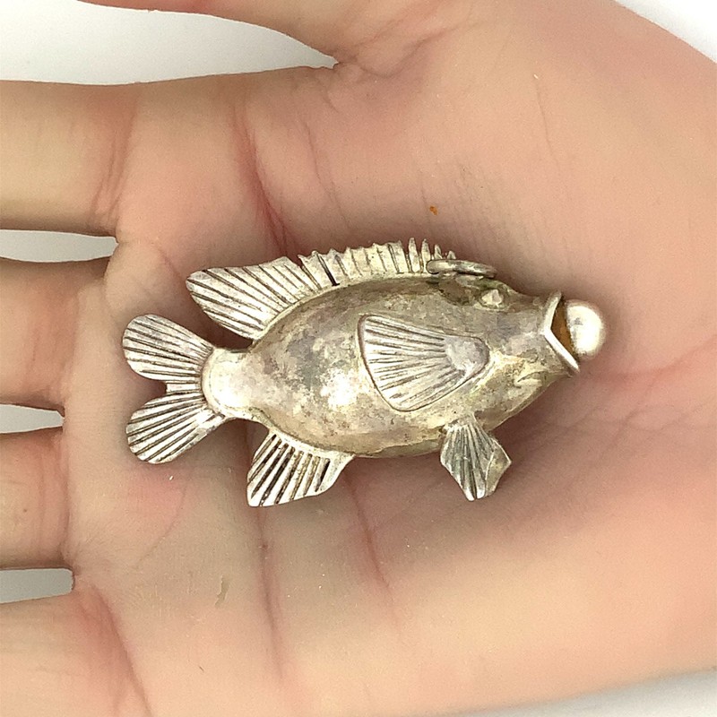 REO Co. Vintage Sterling Silver Fish Perfume Flask Vial Pendant