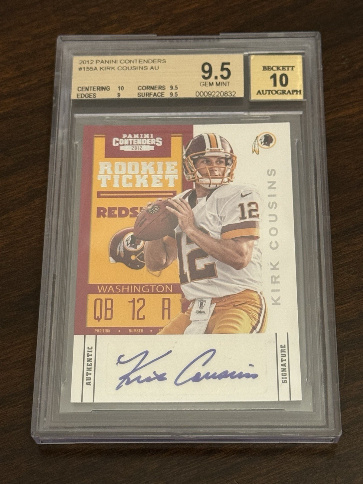 2012 Contenders Rookie Ticket Kirk Cousins Auto BGS 9.5!!