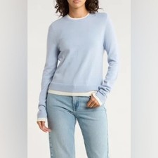 French Connection Contrast Trim Crewneck Sweater Size S Light Blue NWOT