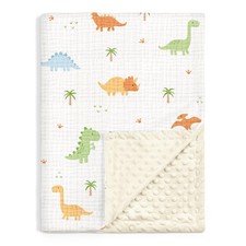 Dinosaur Baby Blankets for Boys, Soft Nursery Minky Blankets with Muslin and ...