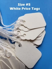 1000 Blank White Merchandise Price Tags with Strings Size #5 Retail Strung Label